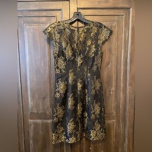 Monique Lhuillier gold and black lace mini dress. Size 2.